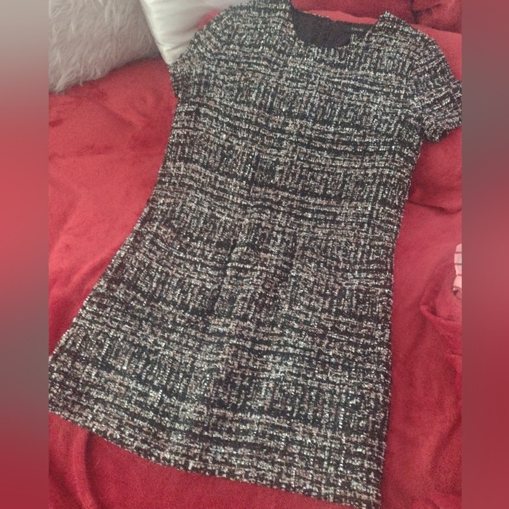 Black, White, And Pink Shimmer Tweed Dress